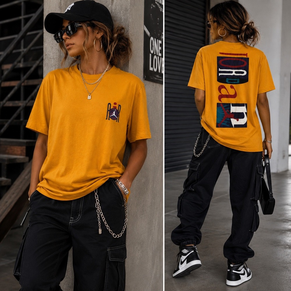 Jordan Air‎ Jumpman Graphic T Shirt Unisex S Mustard Yellow Retro Streetwear